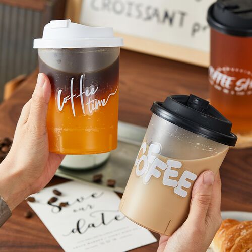 加厚一次性咖啡杯打包带盖奶茶店专用透明塑料杯子家用冷饮柠檬茶