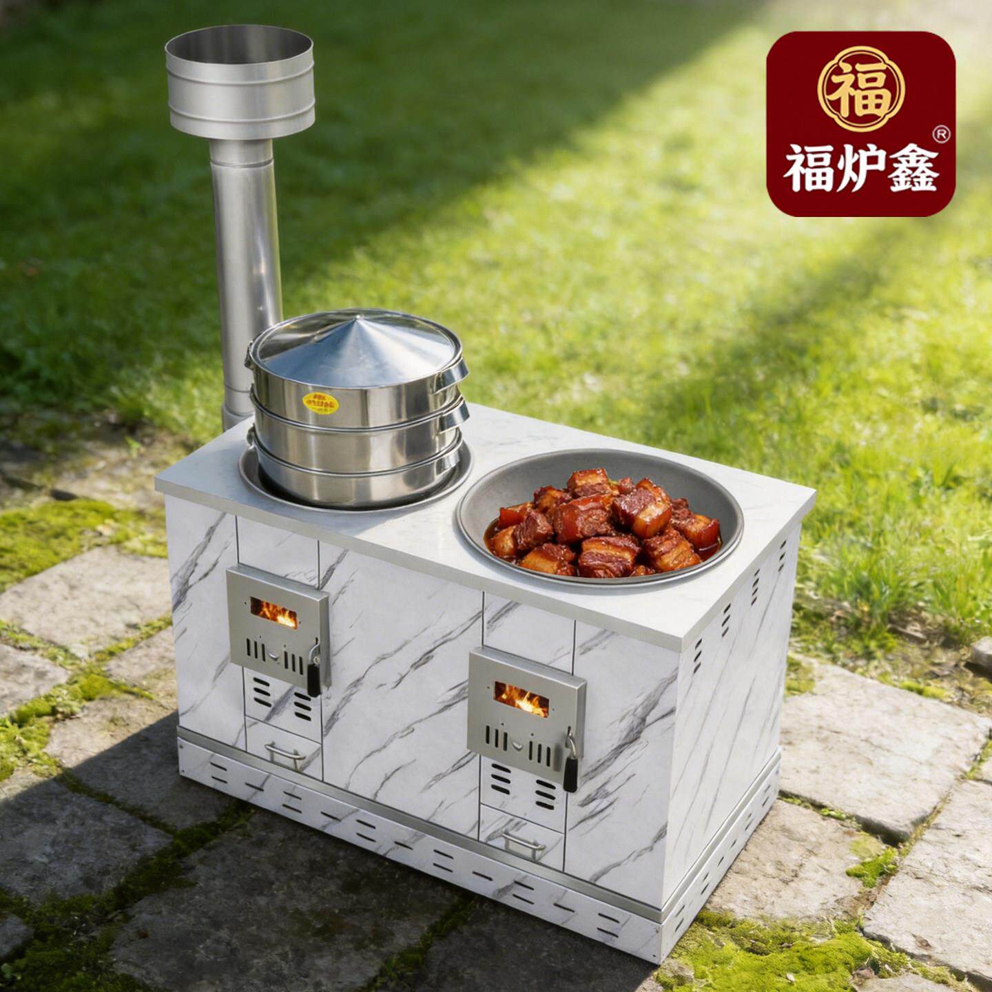 柴GNI火灶烧型木柴家用农村移动铁锅大新加厚不锈钢双灶台户外灶