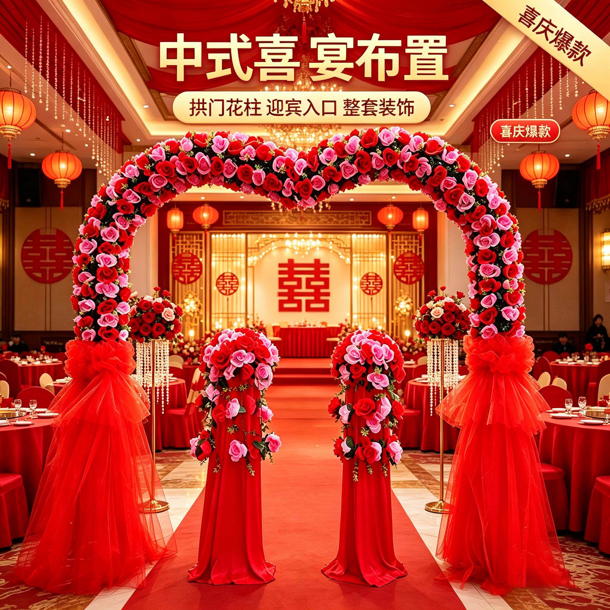 婚礼大门口布置拱门引装饰路农村绢庭GMHM院子别结墅户外迎宾花拱