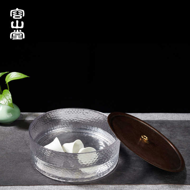 容山堂手工铜玻璃茶水洗茶渣大茶具水桶茶陶瓷洗茶杯带盖碗盖子