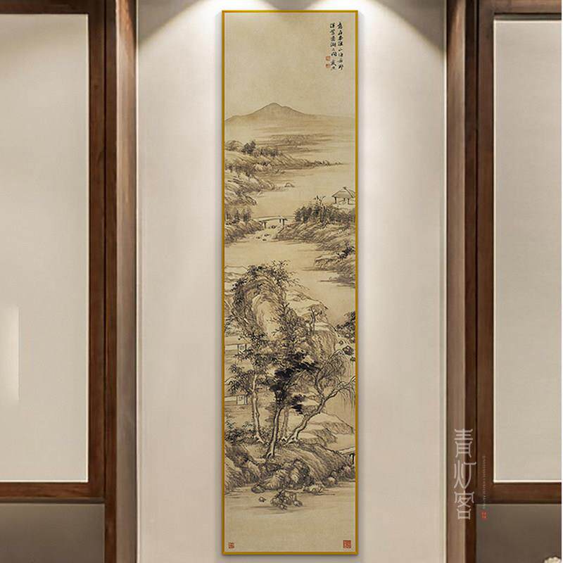 网红新中式画画竖版QDK466长条画画客厅国画房画玄关装挂字饰画画