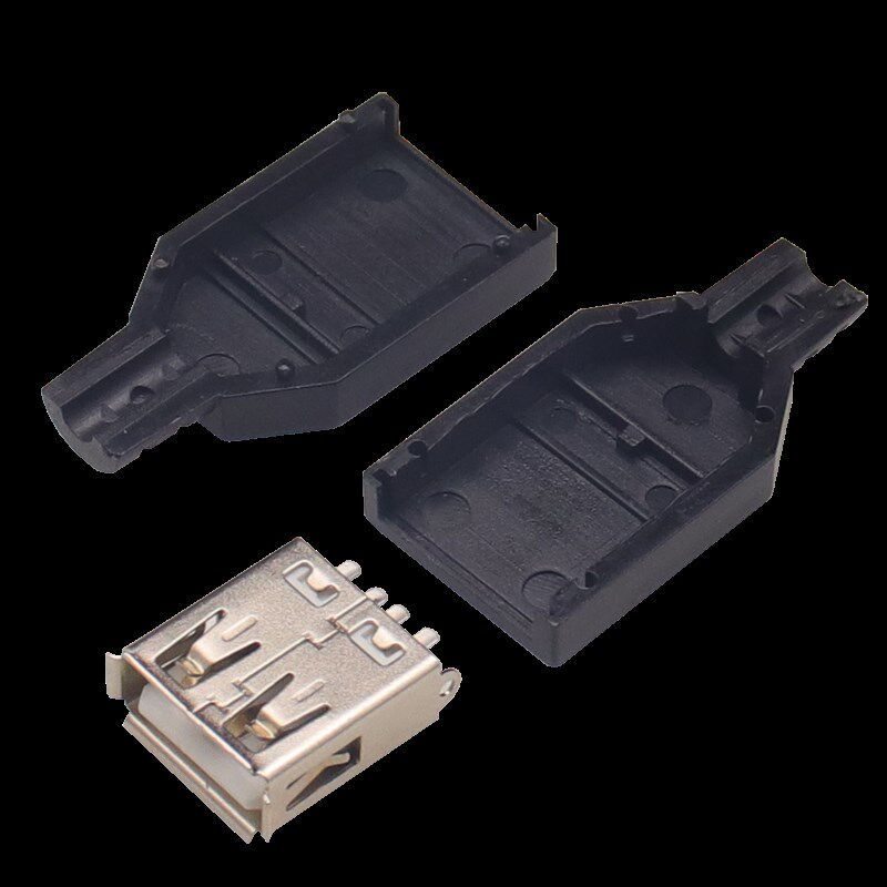 USB插座 卡盒式 三件套 USB母头 A母插头 A型焊线式带塑料外壳