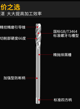 加长丝攻丝锥加长螺旋加长先端丝锥攻丝不锈钢丝锥M2-M12 6542料