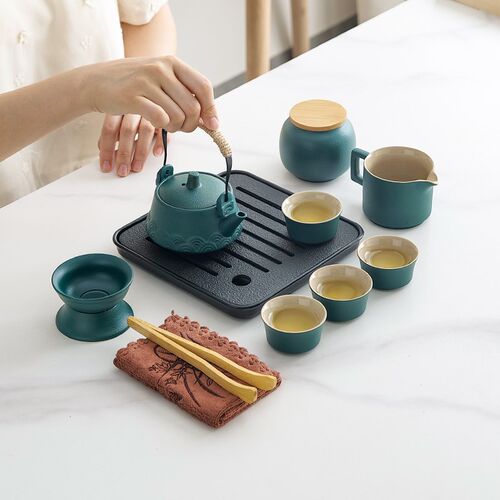 便携式旅行茶具小套装一壶四杯带茶盘户外露营泡茶壶茶杯带收纳包