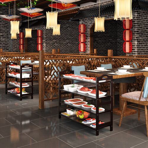 火锅店菜架多层饭店专用厨房放菜多层架自助餐商用摆菜实木置物架