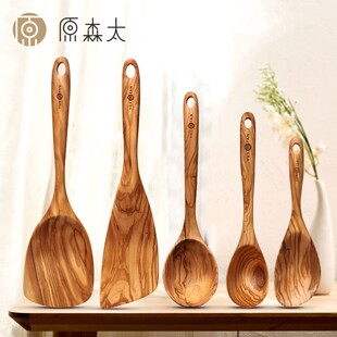 原森太橄榄木实木铲子不粘锅专用炒菜锅铲长柄斜铲汤勺饭勺木勺铲