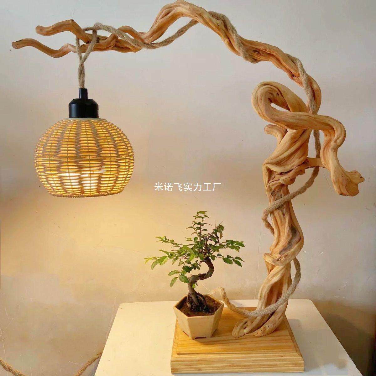 树根雕灯台灯床头灯现中式禅意侘寂风客厅书房茶桌手工创意装饰