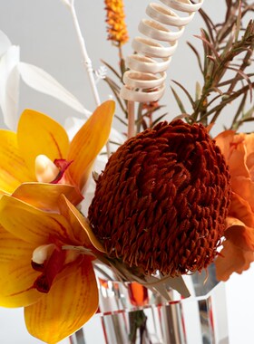 东来家居轻奢橙色干花摆件餐厅桌面摆放花艺售楼处洽桌装饰花摆设