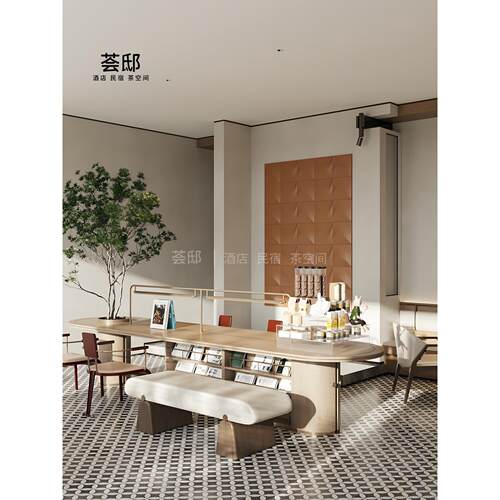 售楼部处酒店大堂实木阅读桌椅组合现代架空层休闲区洽谈学习长桌