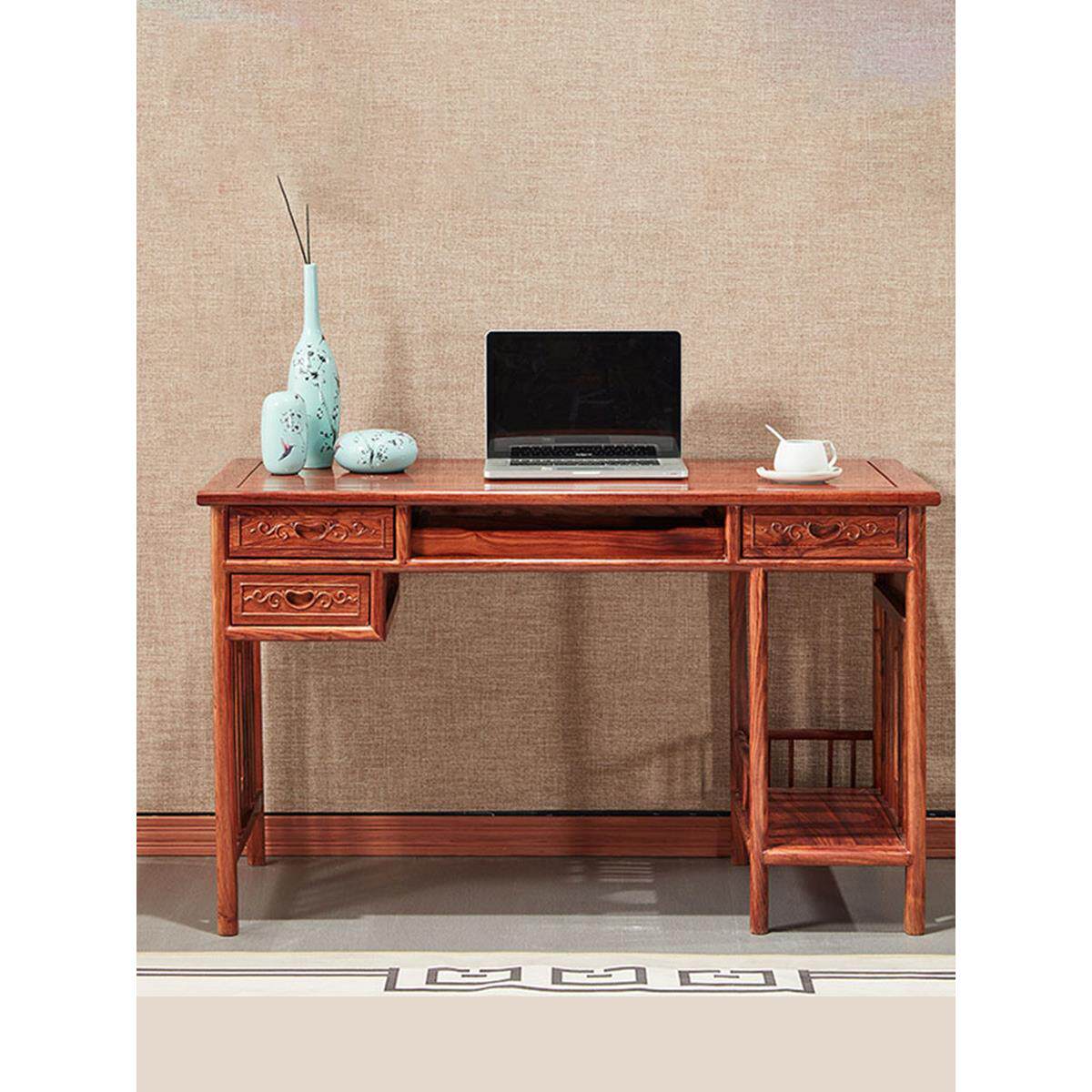 红木电脑台式桌刺猬紫檀办公书桌椅组合中式花梨木古典实木写字台