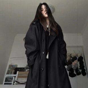 黑色风衣外套女中长版2025秋季新款翻领小个子高端大气上档次大衣