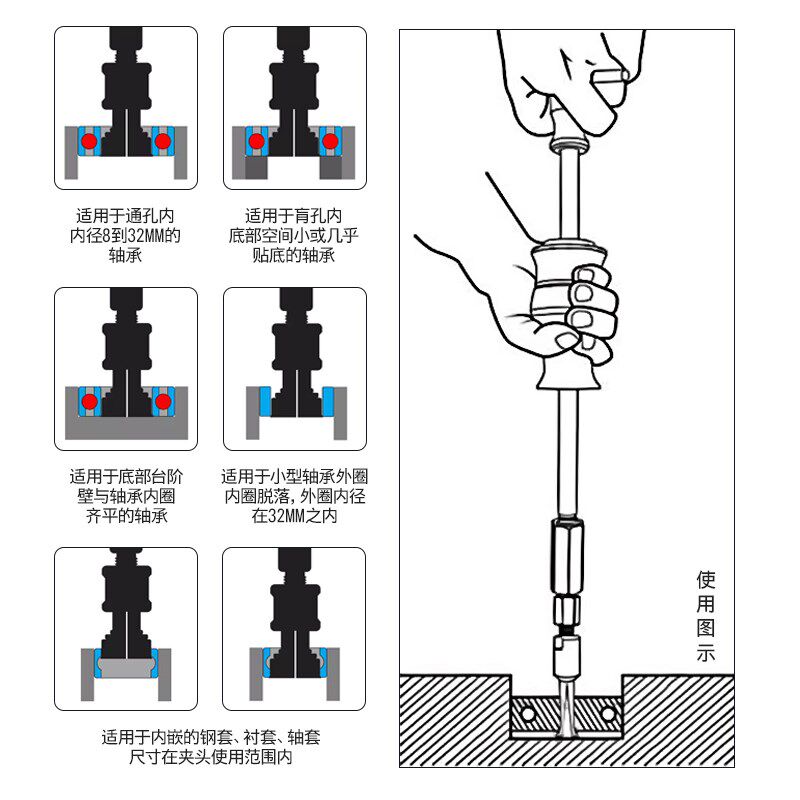 9件套内孔轴承拆卸拉马拔出器轮毂培林轴承滑锤拉玛拔取出器工具