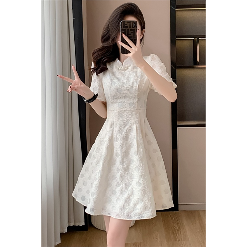 2026夏季国风新款改良中式旗袍连衣裙提花小个子气质收腰显瘦