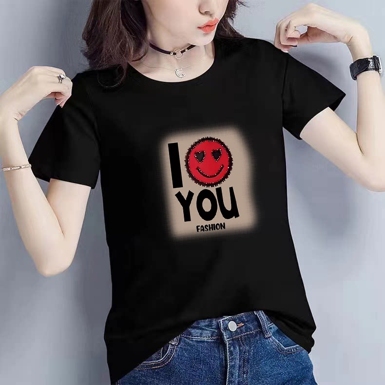 100纯棉正肩短袖t恤女白色夏季宽松显瘦休闲百搭体恤上衣印花ins