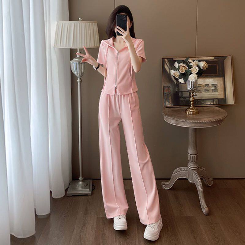 高级感运动服套装女夏季宽松显瘦韩版时尚短袖长裤休闲两件套跑步