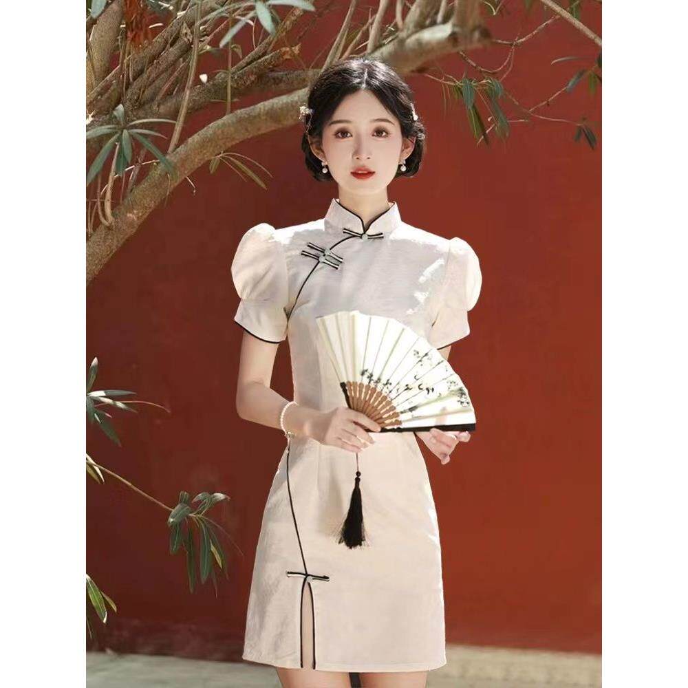 改良新中式旗袍新款2025订婚连衣裙小个子年轻款少女夏季短款