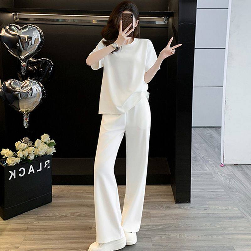 欧货高级感运动休闲套装女夏季显瘦减龄时髦短袖阔腿裤两件套洋气