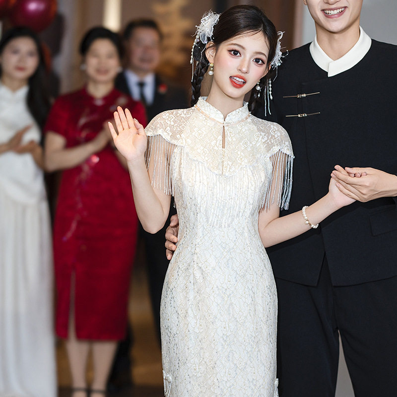 2026新款新中式订婚礼服旗袍敬酒服回门出阁宴新娘披肩套装夏季高