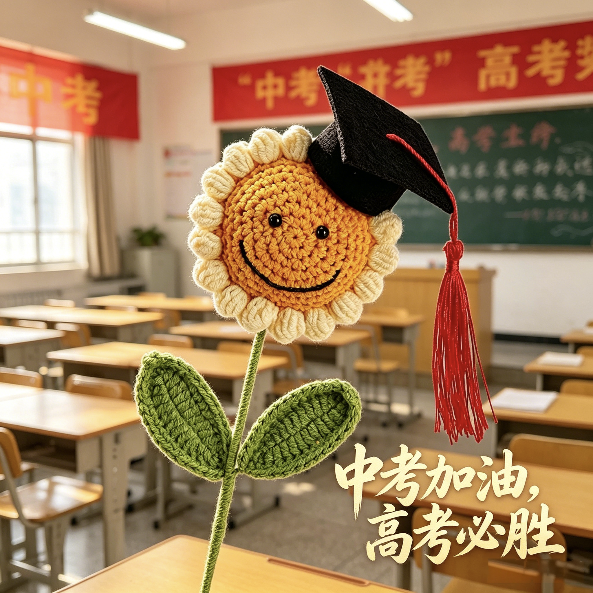 中高考手工编织学士帽向日葵花束