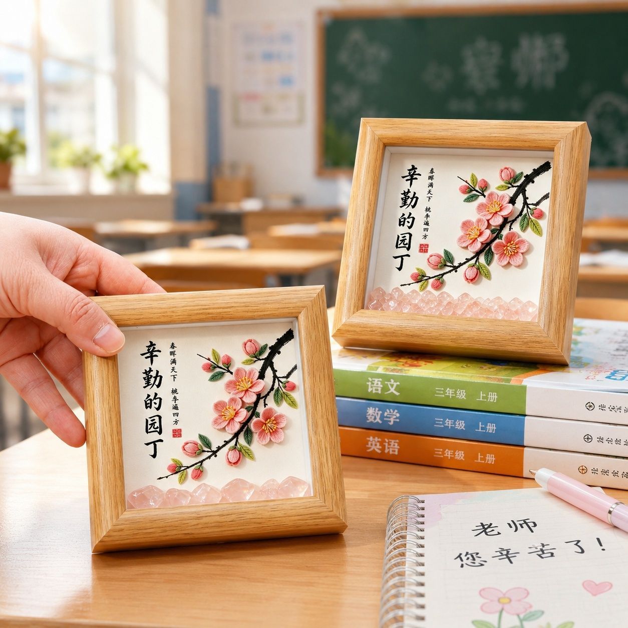 教师节送老师桃花相框摆件礼品