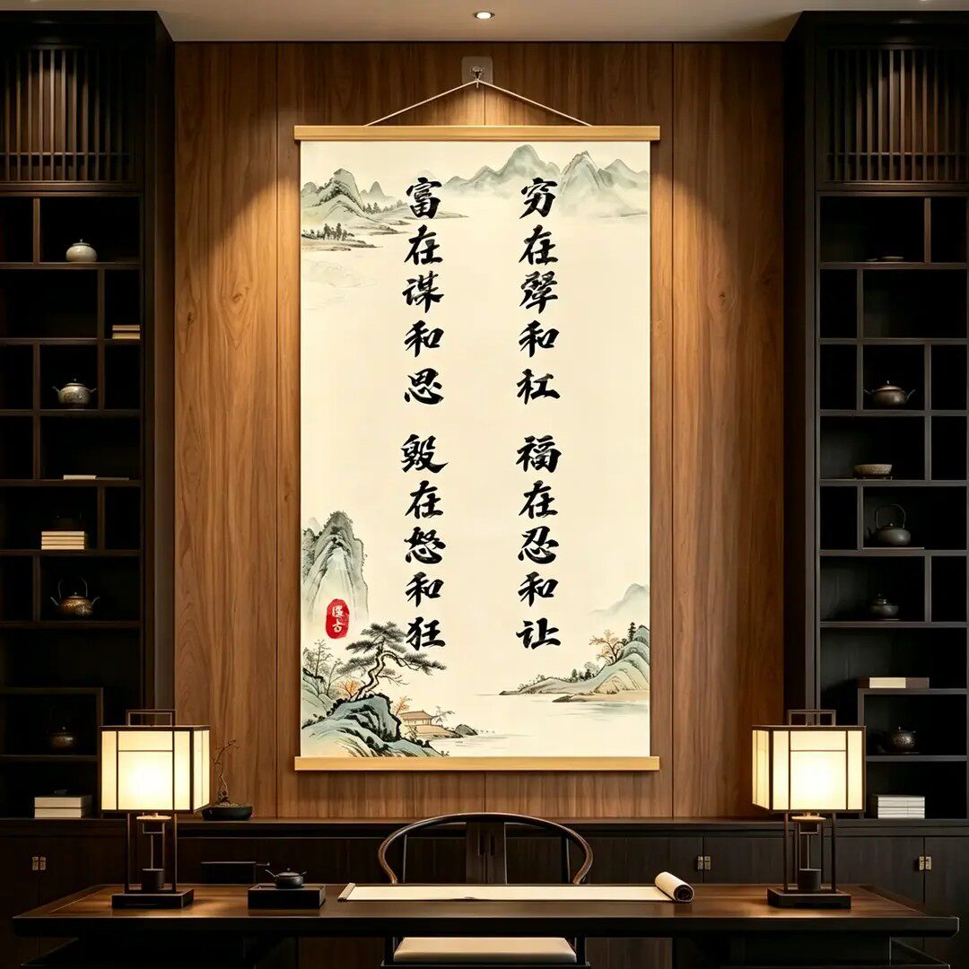 【下单立减50】新中式福在忍和让励志书法字画挂画书房装饰画_wf