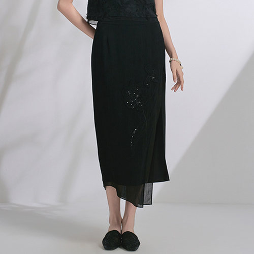 Distin Kidny/迪凯轻熟优雅风刺绣半身裙女显瘦气质开叉包臀裙