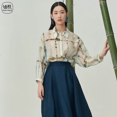 迪凯夏季莱赛尔印花通勤女衬衫