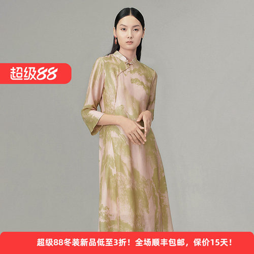 迪凯新中式桑蚕丝印花优雅连衣裙
