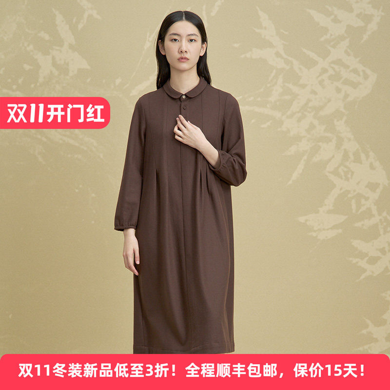 Distin Kidny/迪凯冬季新款绵羊毛通勤简约休闲宽松遮肉女连衣裙