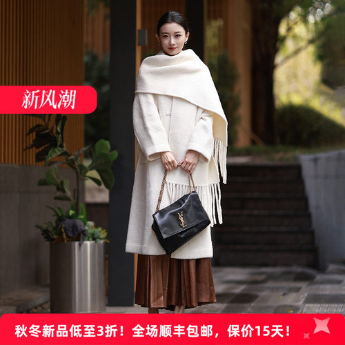 羊驼毛极简通勤女毛呢外套赠围巾