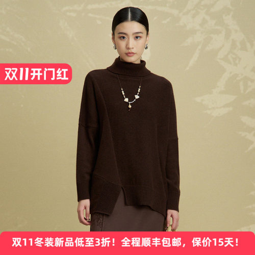 绵羊毛不对称复古文艺针织女毛衣