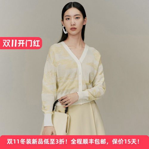 纯棉国风印花针织开衫减龄女上衣