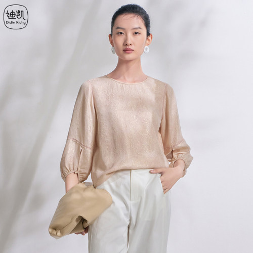 桑蚕丝国风印花优雅淑女衬衫上衣
