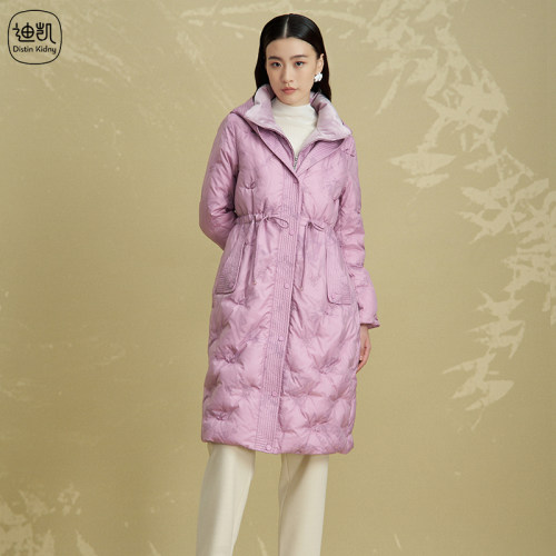 白鹅绒保暖优雅连帽女长款羽绒服