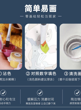 数字油画diy填色画海边小屋风景北欧风格涂色成年手工填充油彩画