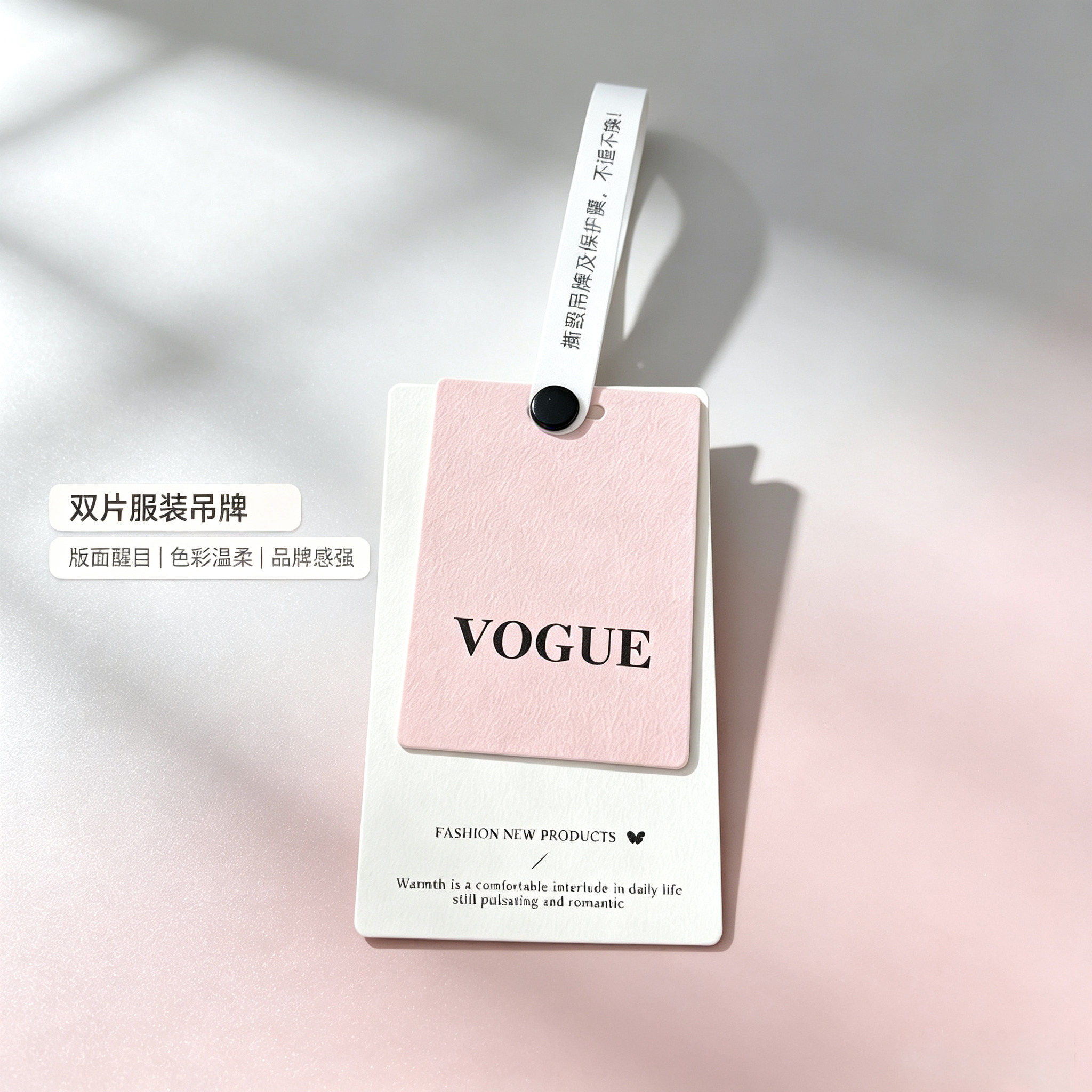 简约高级吊牌现货服饰印花粉白文艺吊牌定制订做通用服装标签吊卡