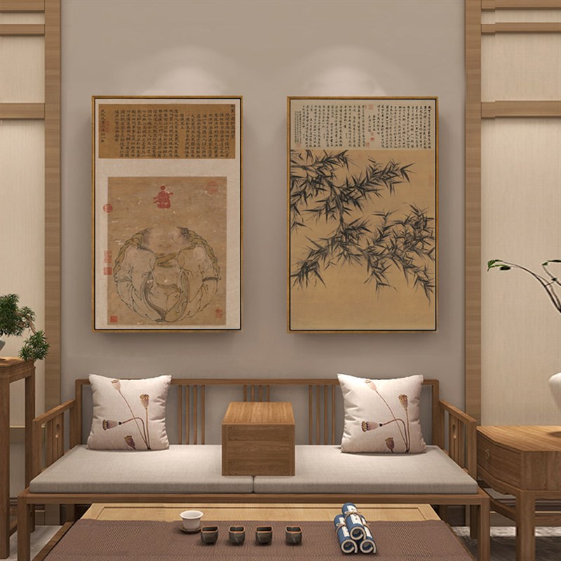 一团和气中式客厅沙发背景墙装饰画餐厅玄关壁画梅花兰花茶室挂画