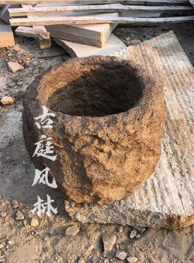 室外庭院石雕手工水碗石旧石槽AED景水盆鱼塘水碗箱式水日蓝石花