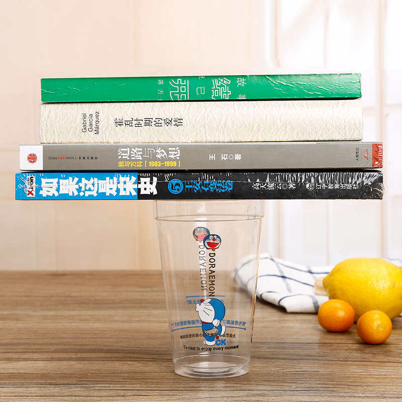 90口径加厚塑料奶茶杯盖冷饮卡通带杯外卖一次性杯果汁杯子饮料