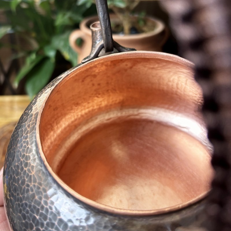 复古纯手工加厚整张紫铜板打烧水壶1.3L大容量围炉煮茶水提梁铜壶