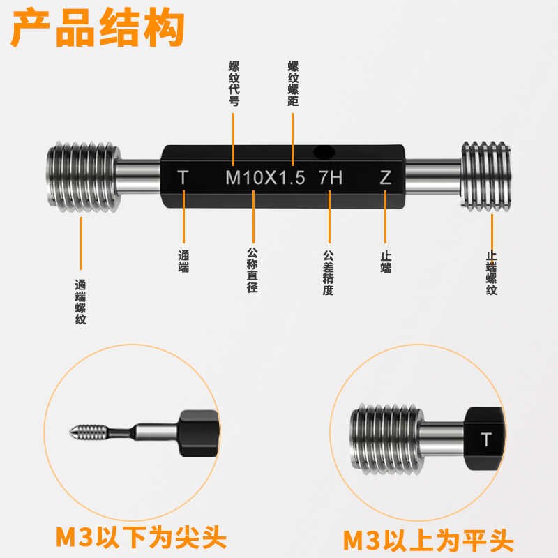 公制7H螺纹塞规通止规高精度内螺纹牙规M34M35M36M37M38M39M40M41