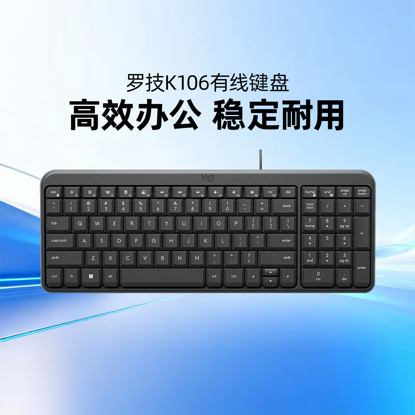 罗技K106薄膜有线键盘笔记本办公专用台式电脑商务家用打字防泼溅