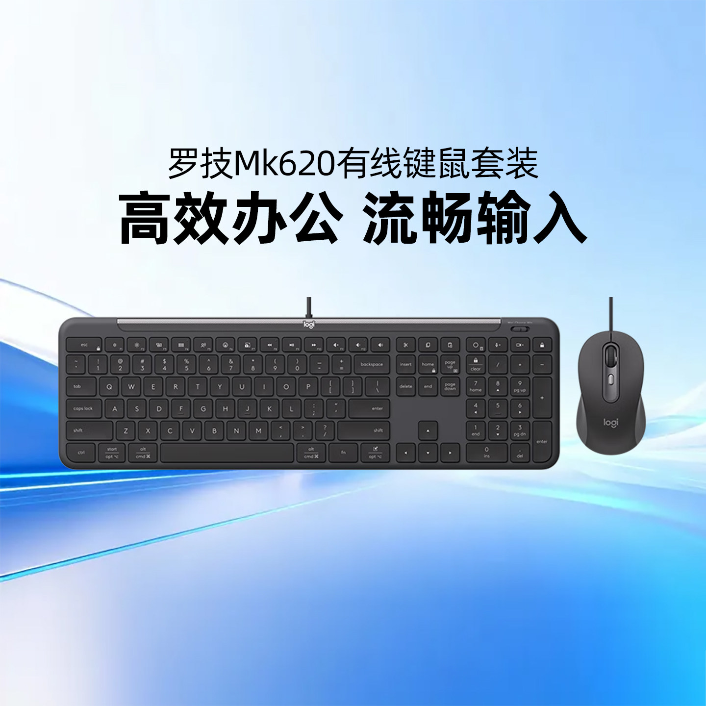 罗技MK620有线键鼠套装 笔记本电脑商用办公键盘鼠标套装全尺寸