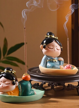 创意禅意唐小圆莲花树脂香插摆件