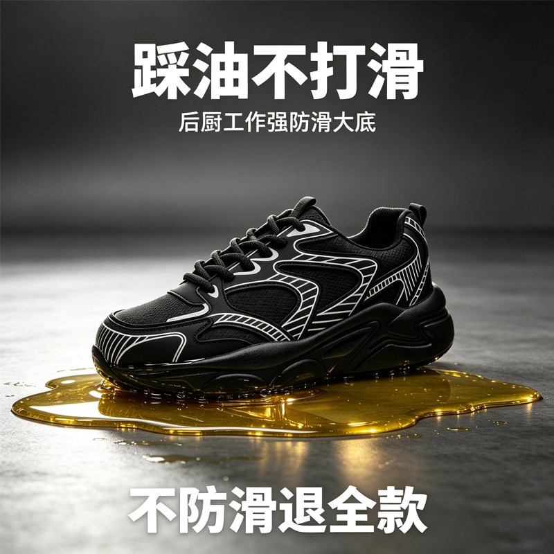 透气不闷脚厨师鞋专用后厨工作鞋防滑防油防水黑色运动款男鞋