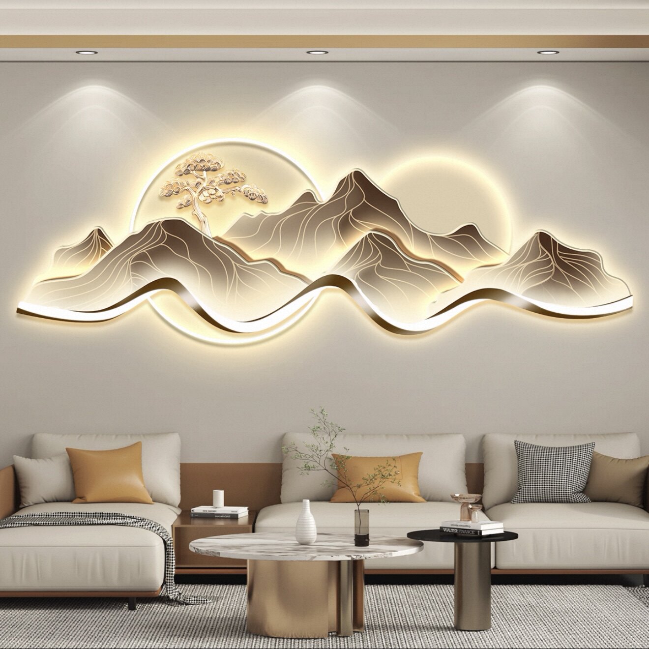 现代轻奢简约装饰画客厅沙发背景墙LED灯带亚克力挂画图片