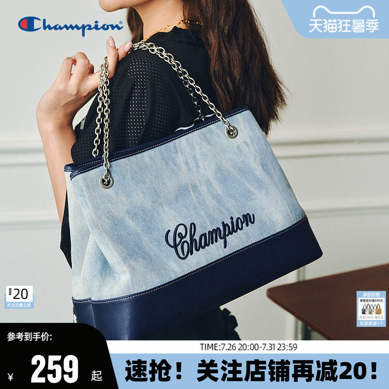 Champion水桶包带链条单肩包通勤学院街头立体造型撞色百搭斜挎包