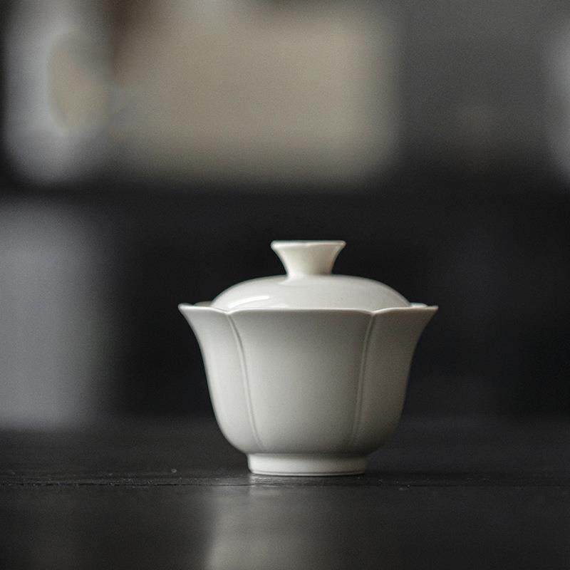 草木灰釉手工陶瓷盖碗小号粗陶功夫茶具花口日式泡茶碗单个茶碗