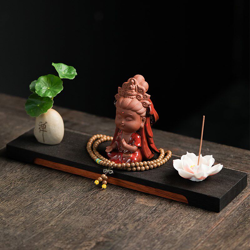 紫砂小观音茶宠茶玩可养 禅意佛像摆件精品 创意保平安装饰工艺品