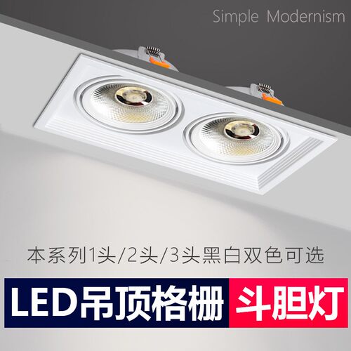 led天花板投射灯嵌入式单头双头悬吊式天花板格栅客厅家用商用方
